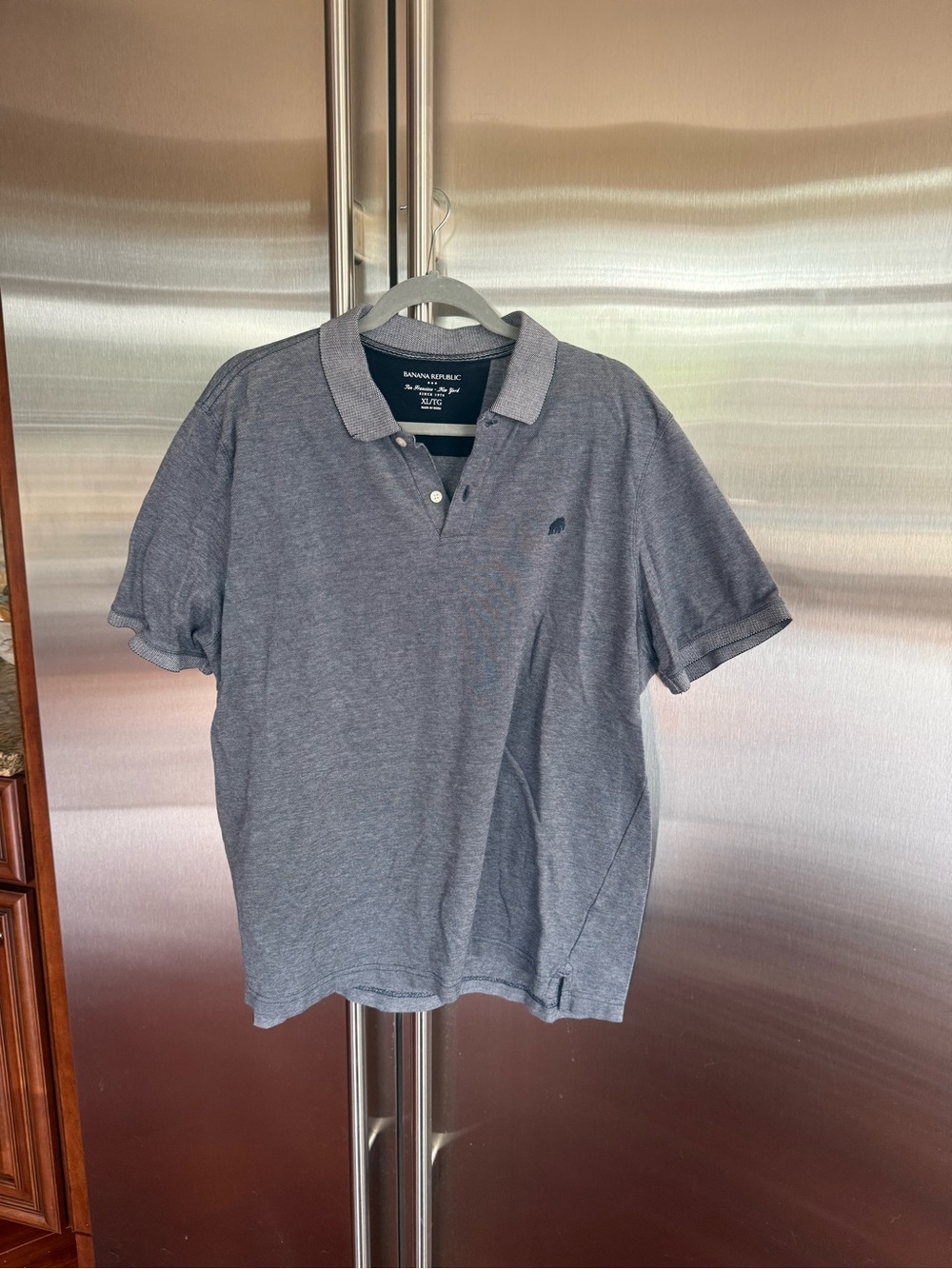 Banana Republic Men's Polo - Heather Navy with Light Gray Collar, XL